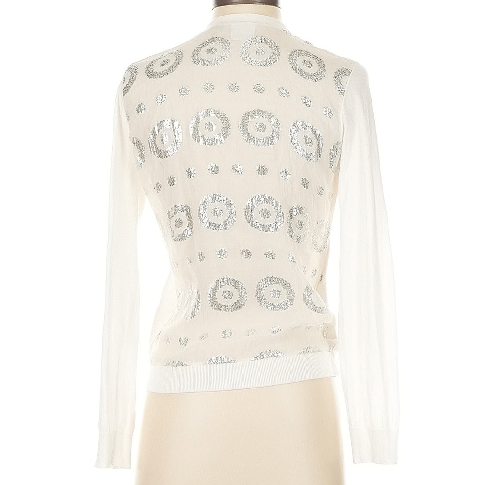 Chic White OC Cardigan Top with Silver Accents